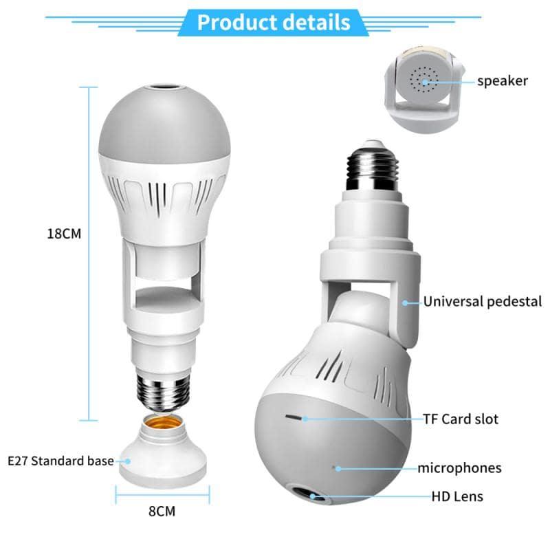 Home Security: 360° Panoramic Hidden Light Bulb Wi-Fi Camera, Outstanding Night Vision, 24 Hour Monitoring, Microphone & Speaker, remote Control From Your Phone
