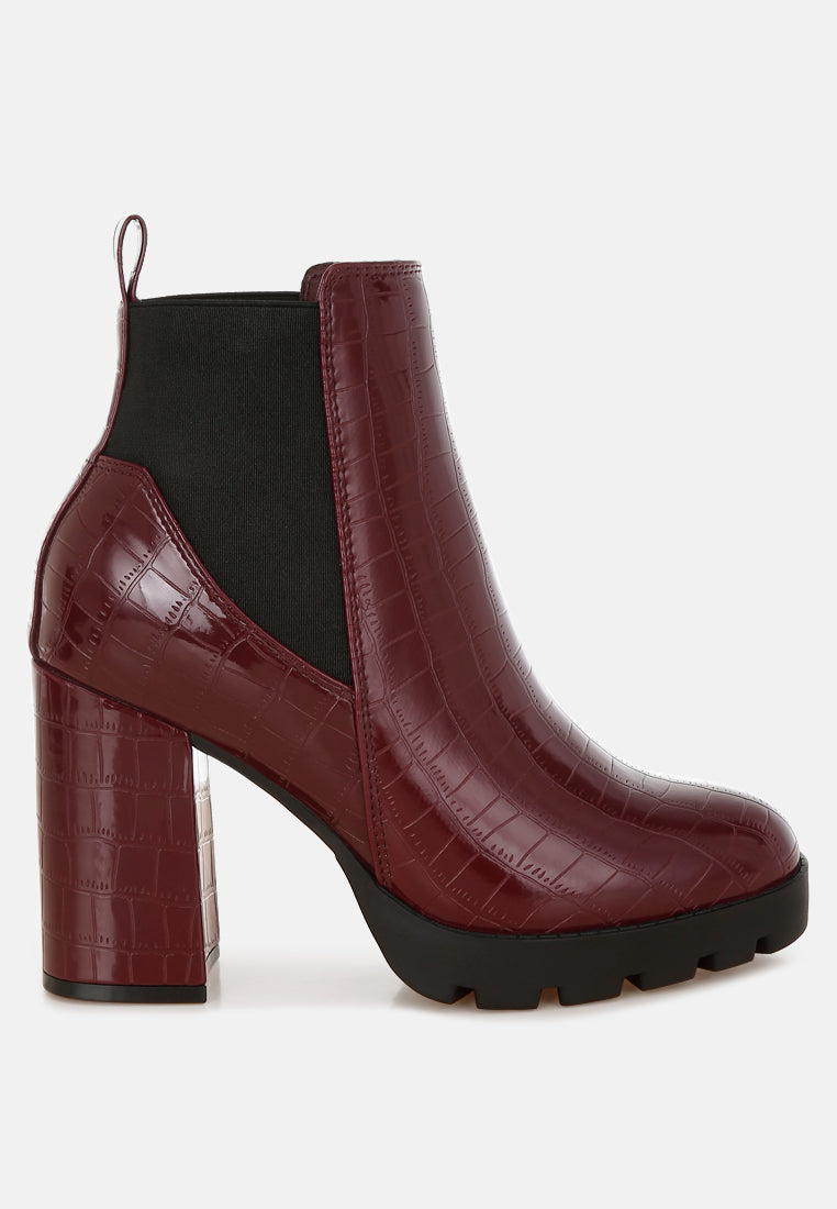 Women's Chelsea Boots, Crocodile Skin Pattern, Elastic Gusset On Both Sides, Chunky Block Heel-6