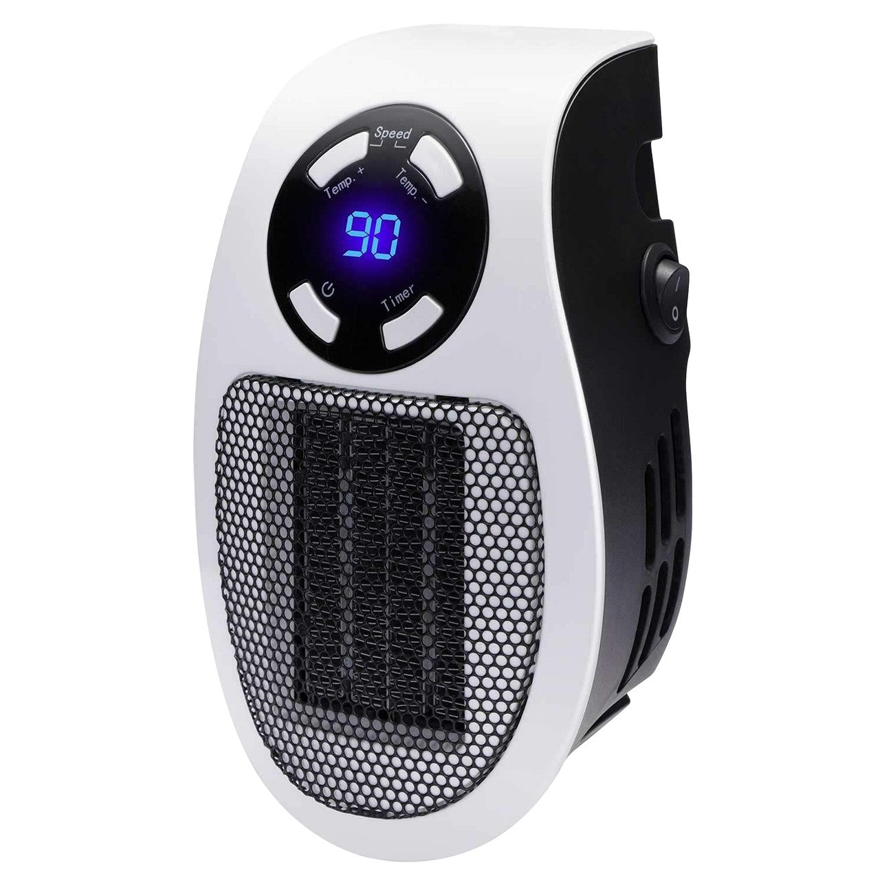 Personal Space Heater: 350 Watt Plug-In Wall Outlet, 12-Hour Timer, LED Display, and Overheat Protection.