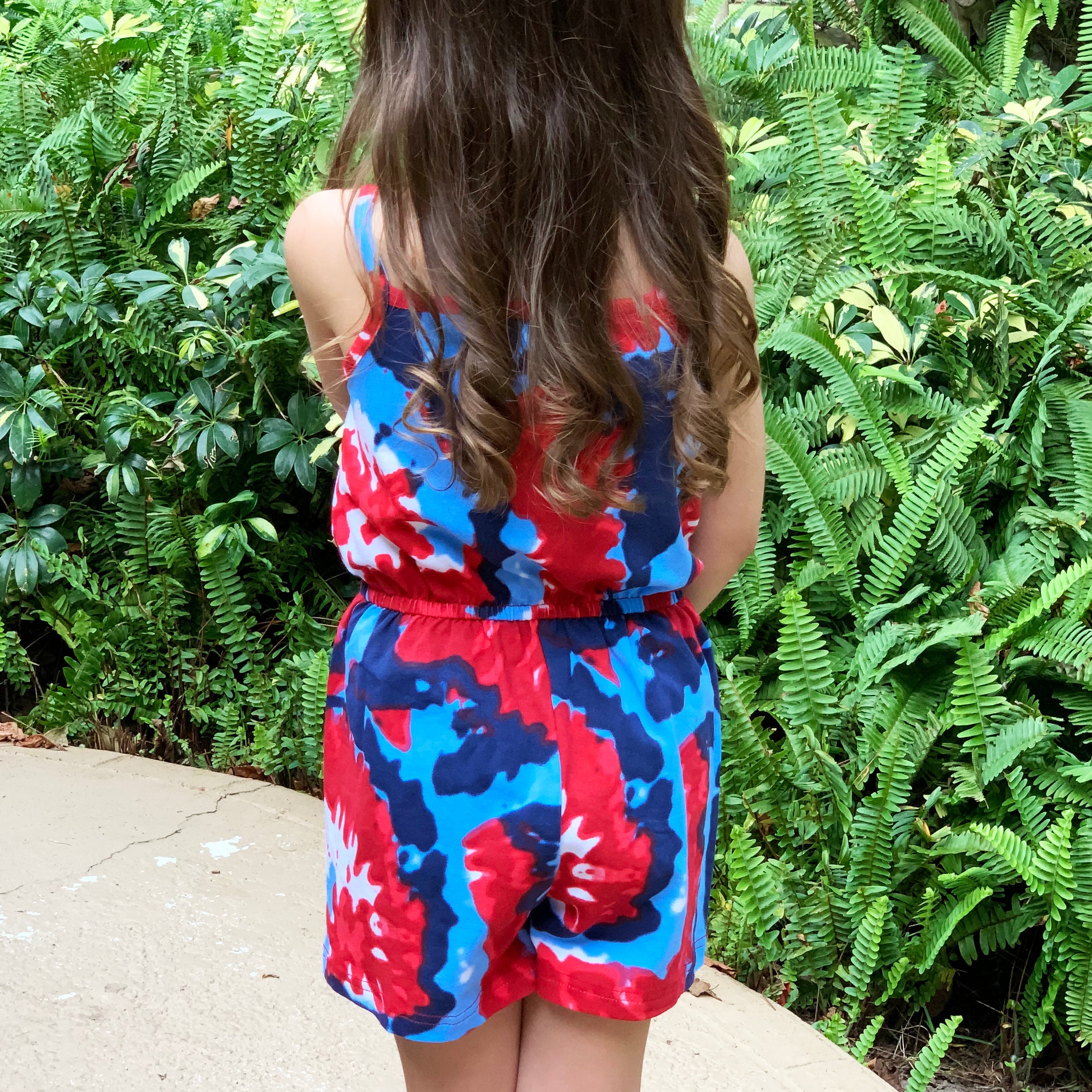 Girls Tie Dye, 4th of July Shorts-Jumpsuit Summer Romper.