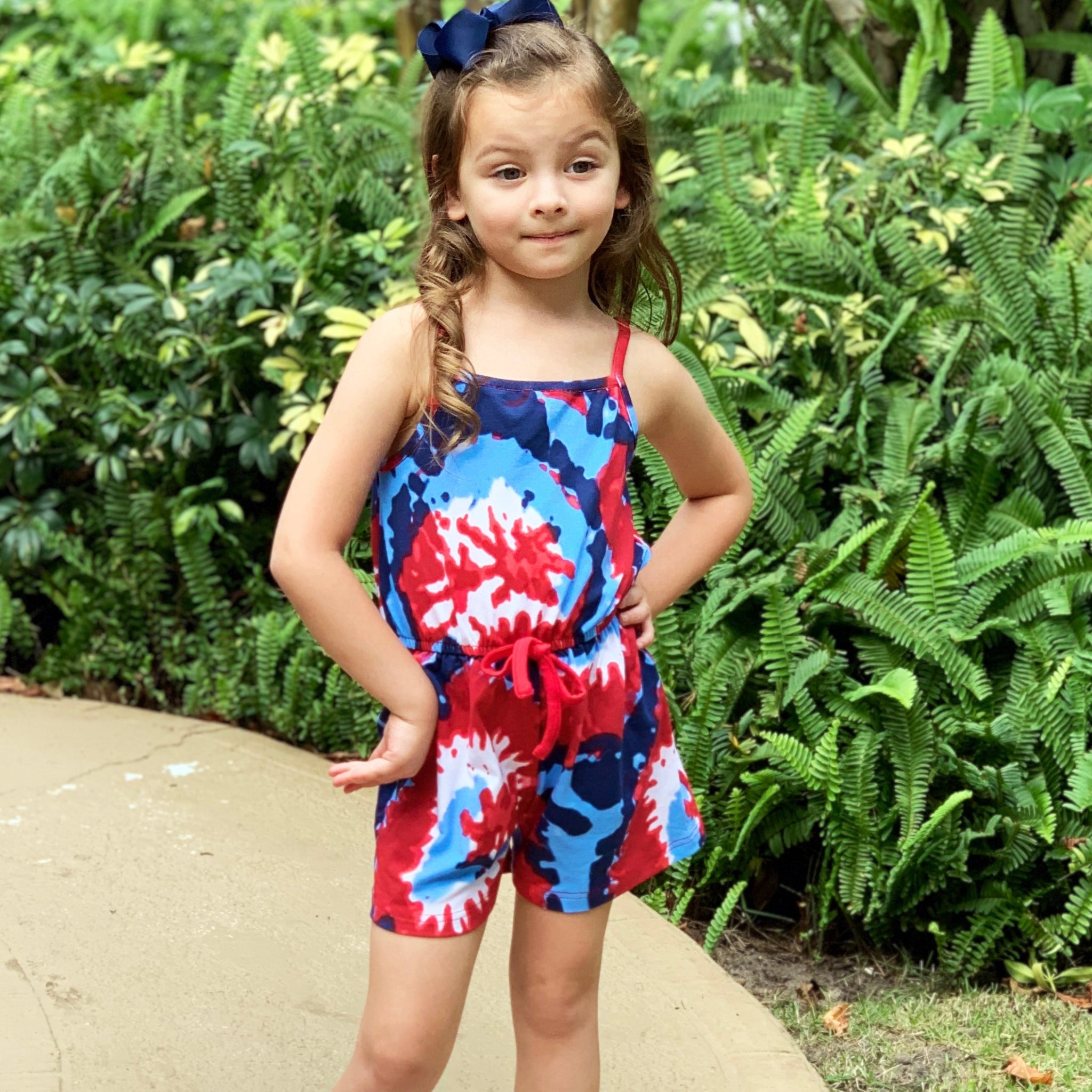 Girls Tie Dye, 4th of July Shorts-Jumpsuit Summer Romper.