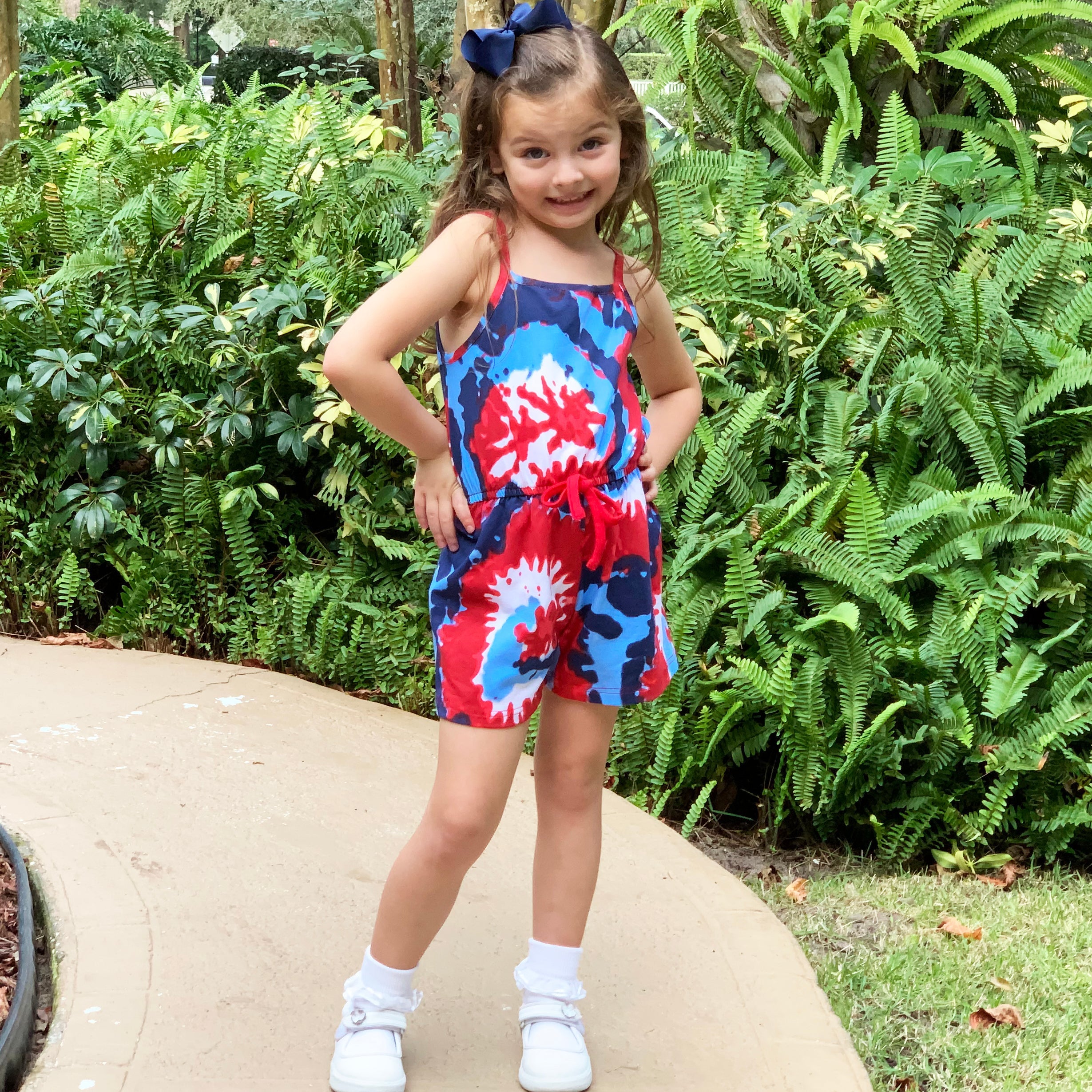 Girls Tie Dye, 4th of July Shorts-Jumpsuit Summer Romper.