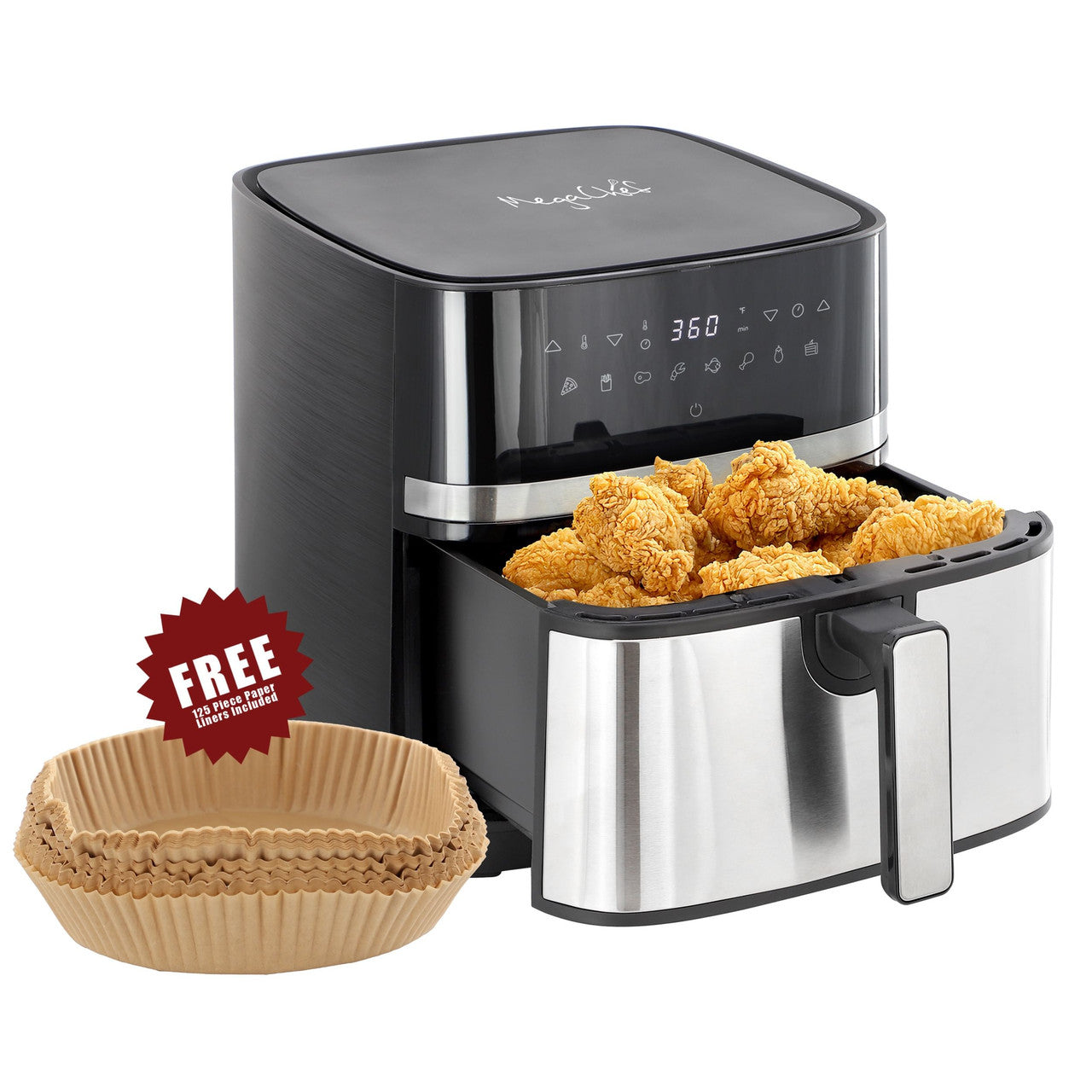 Electric Air Fryer-8.5 Quart Bundle, Stainless Steel, Temp Range Is 175 To 400 Degrees, 60 Minute Timer, Dishwasher Safe-0