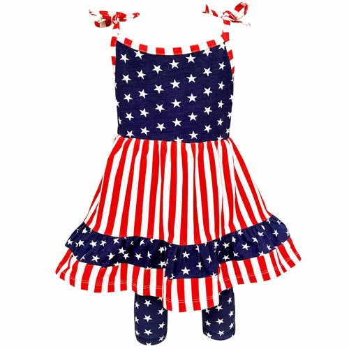 Girls 4th Of July, Stars & Striped Dress & Capri Leggings