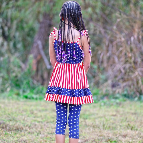 Girls 4th Of July, Stars & Striped Dress & Capri Leggings