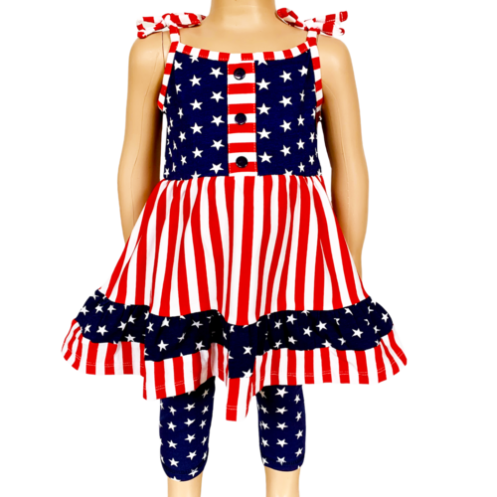 Girls 4th Of July, Stars & Striped Dress & Capri Leggings