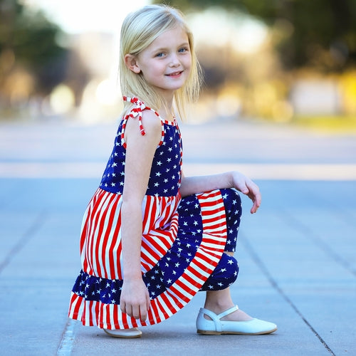 Girls 4th Of July, Stars & Striped Dress & Capri Leggings