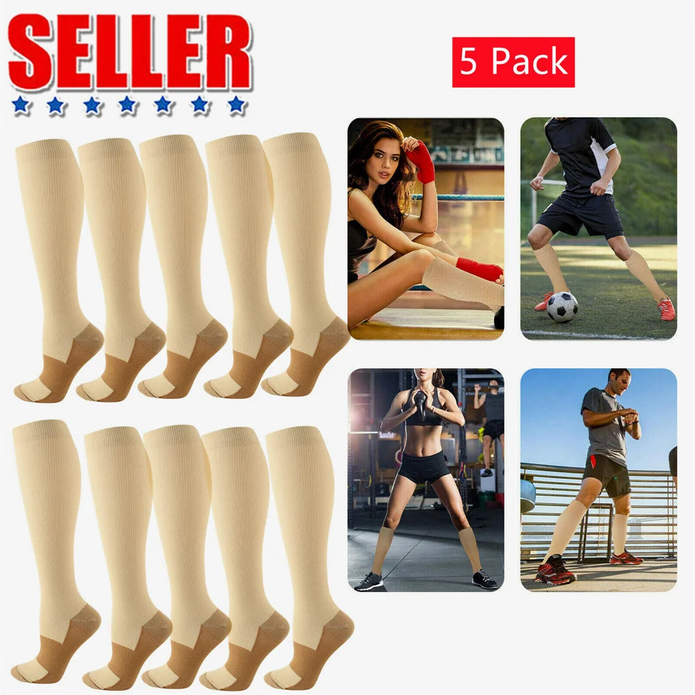 Compression Socks, Copper, 5 Pair, Women/Men, Anti Fatigue....20% OFF! TRENDING NOW!