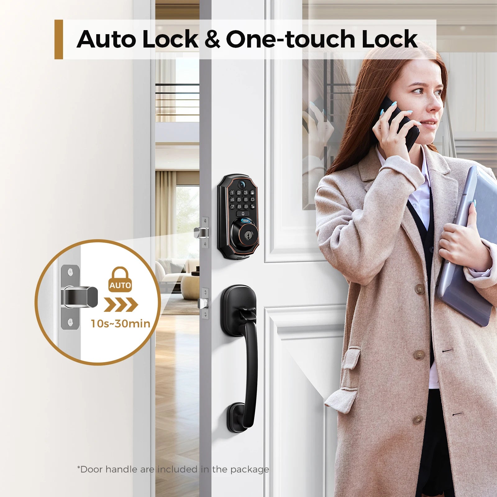 Smart Wi-Fi Keyless Door Lock With Camera, Bluetooth Technology, Users Can Unlock Front Door Lock Via APP Access, Fingerprint, Keypad Code or, Traditional Keys, Camera & Doorbell, 130 Wide Angle Lens, Two Way Microphone & Speaker....63.67 % OFF!