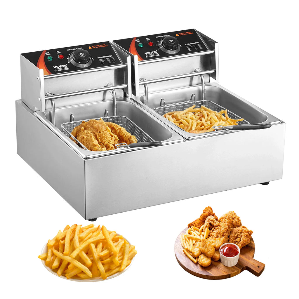 Electric Deep Fryer w/Dual Removable Tanks, 12L, Countertop  Fryer for Chicken, French Fries, Chips, Independent Thermostat Control...58.25% OFF!