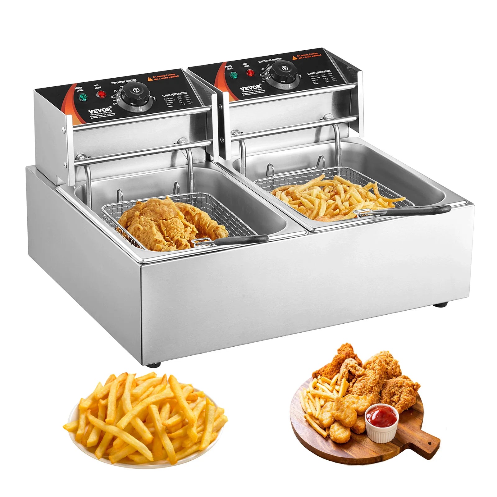 Electric Deep Fryer w/Dual Removable Tanks, 12L, Countertop  Fryer for Chicken, French Fries, Chips, Independent Thermostat Control...58.25% OFF!