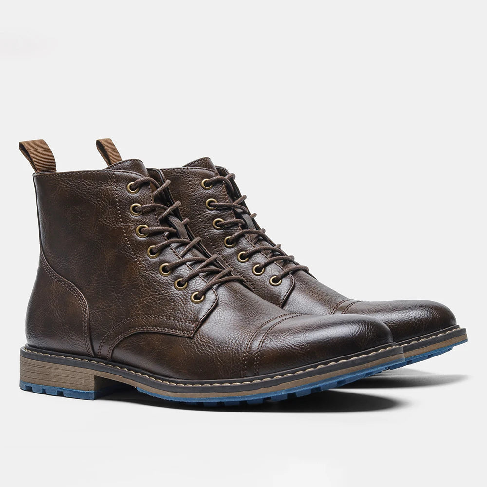 Men's Leather Retro Boots, Ankle High
