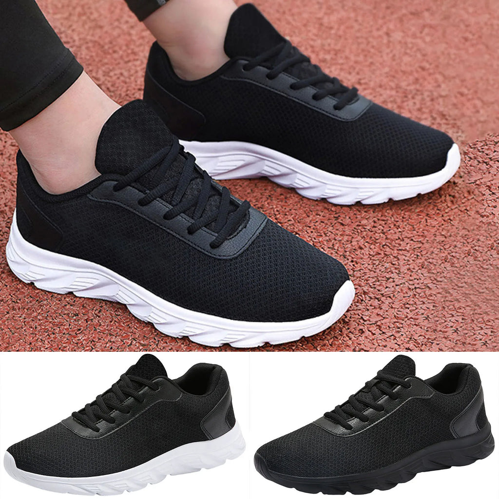Men's Leather Sneakers, Solid Color, Mesh Breathable Classic Sneakers