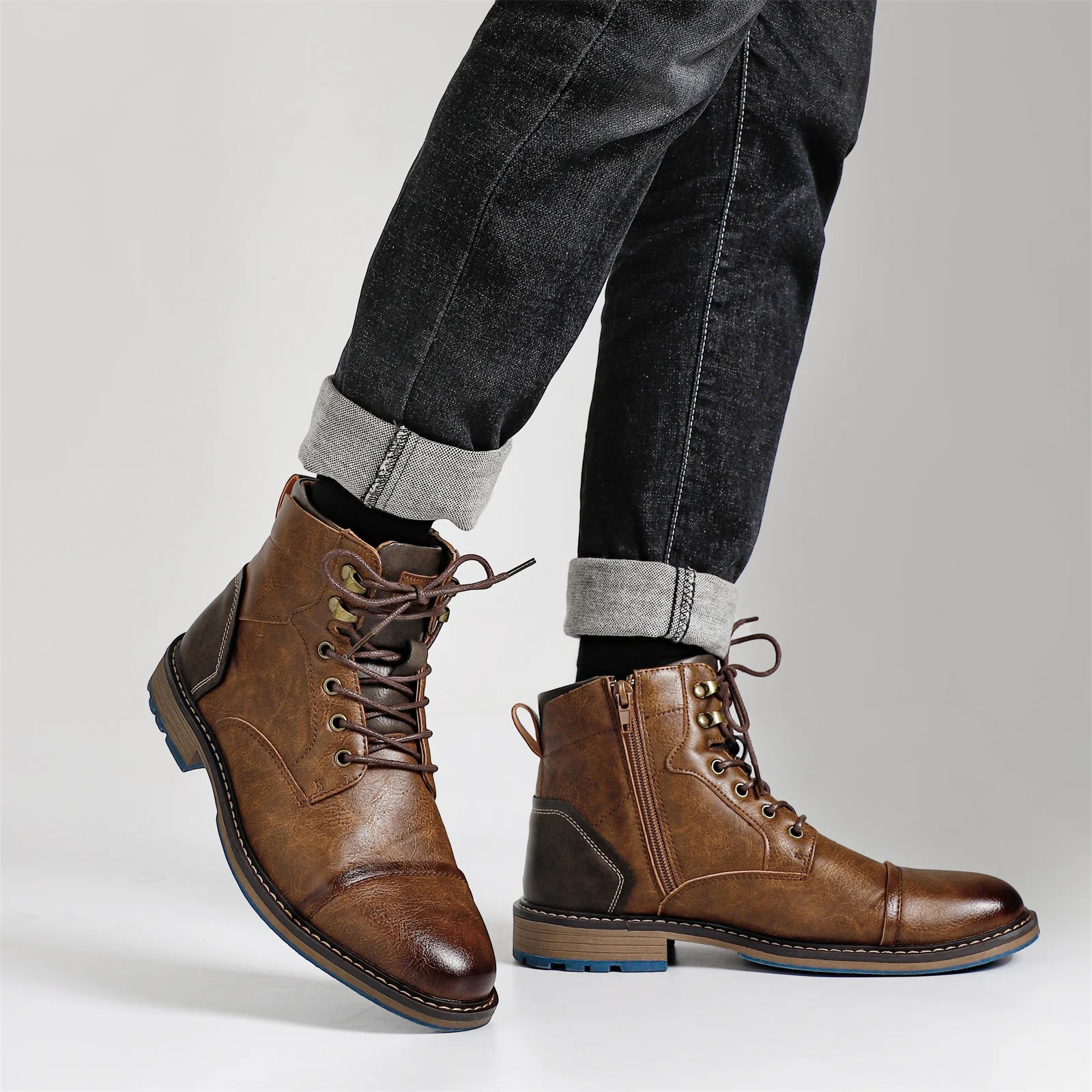 Men's, Above The Ankle Retro Boots With Side Zipper & Lace Up.....15% OFF! THIS EXACT SHOE/BOOT IS STILL TRENDING THIS WEEK!