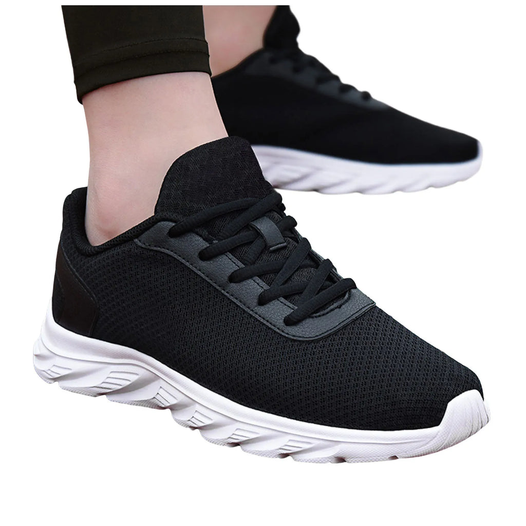 Men's Leather Sneakers, Solid Color, Mesh Breathable Classic Sneakers