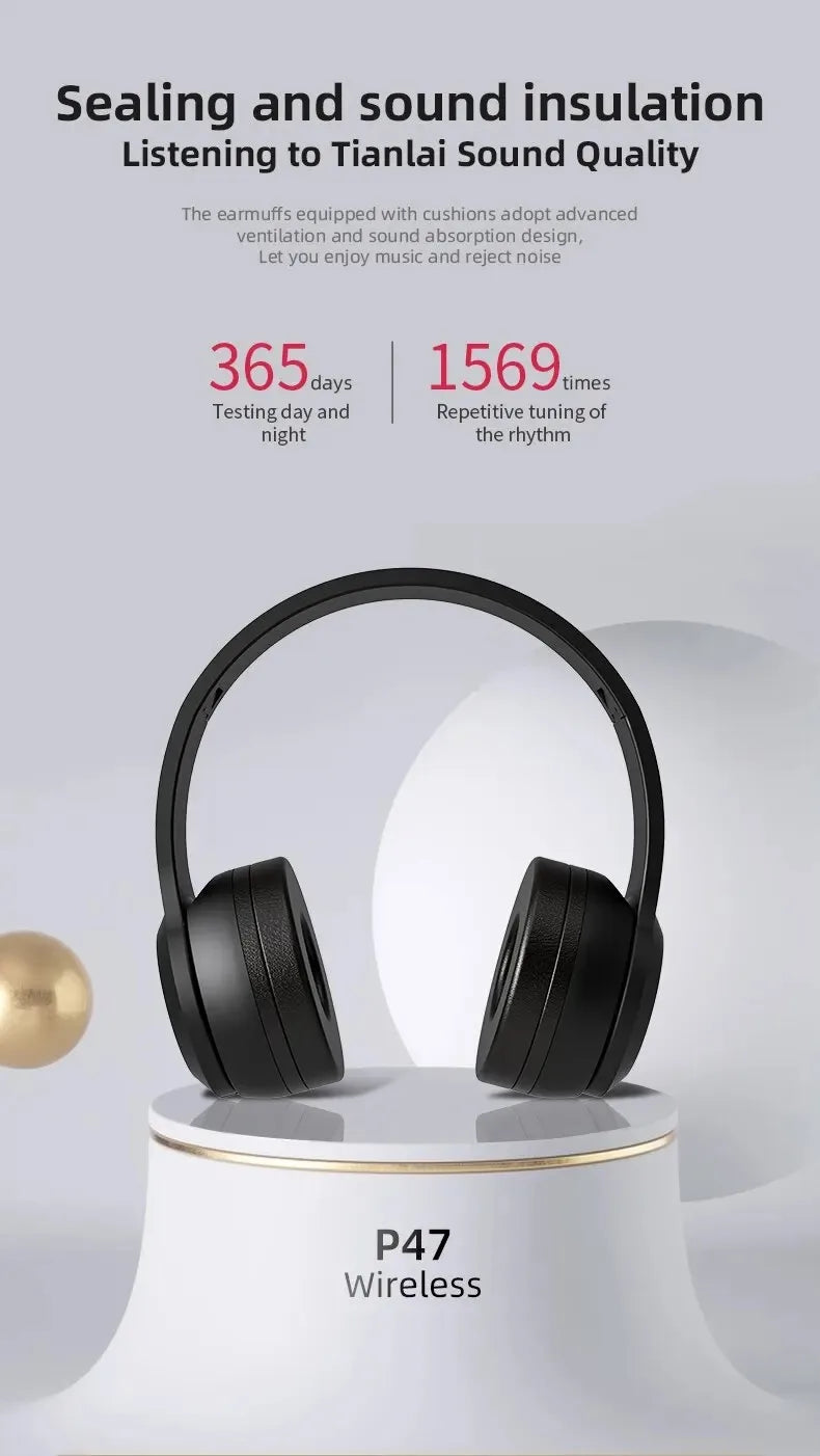 Handsfree Wireless Headphones/Earphone, Noise Canceling, P47 Headset, Bluetooth Head Phone For iPhone, Huawei, Samsung S22