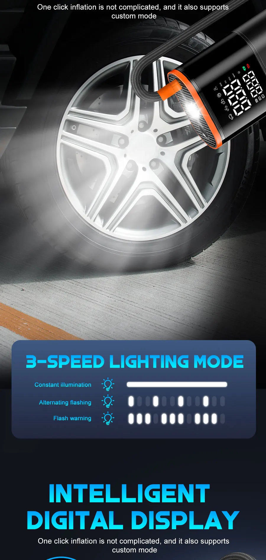 Digital Display Portable Tire Inflater, USB Rechargeable, Air Compressor For Car, Bike, Motorcycle Tires, Balls, Inflatable Toys....23.71% OFF!