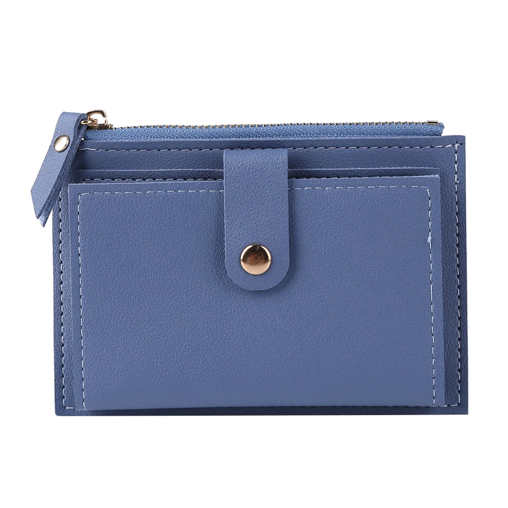 Women's Fashion Leather Credit Card Holder, Multi-Slot, Zipper, Wallet, Solid Color's Card Case With Mini Coin Purse