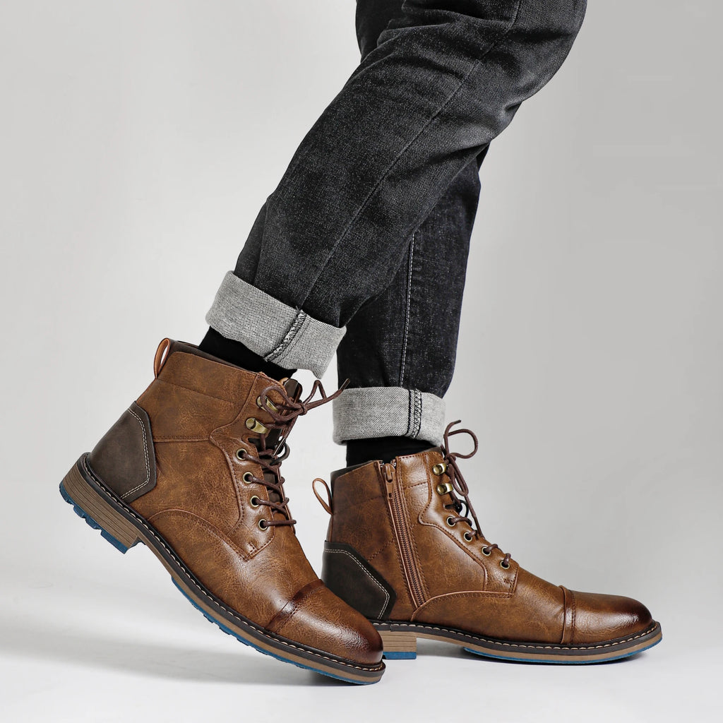 Men's Leather Retro Boots, Ankle High
