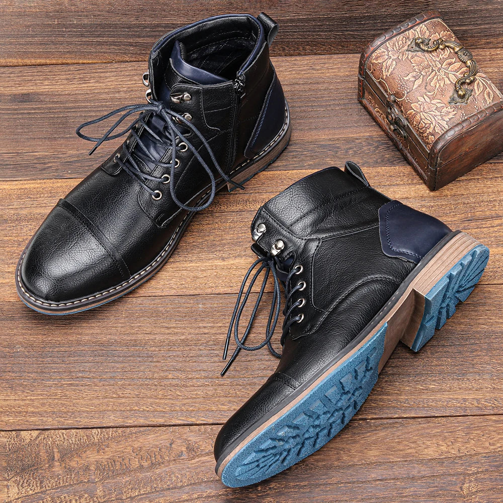 Men's Leather Retro Boots, Ankle High