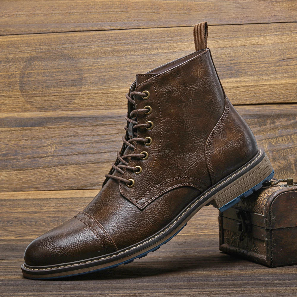 Men's Leather Retro Boots, Ankle High