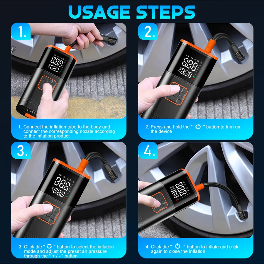 Digital Display Portable Tire Inflater, USB Rechargeable, Air Compressor For Car, Bike, Motorcycle Tires, Balls, Inflatable Toys....23.71% OFF!
