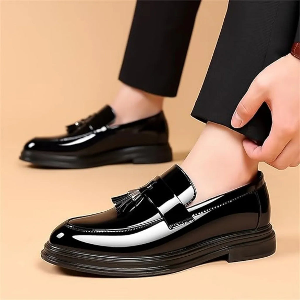 Men's Tassels High Gloss Patent Penny Loafers, Business Casual Oxford Slip On Dress Shoes....48.44% OFF!