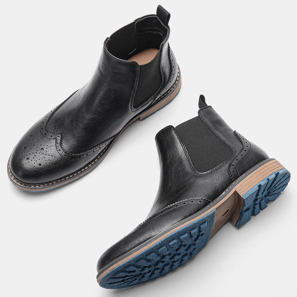 Men's Leather Retro Boots, Ankle High