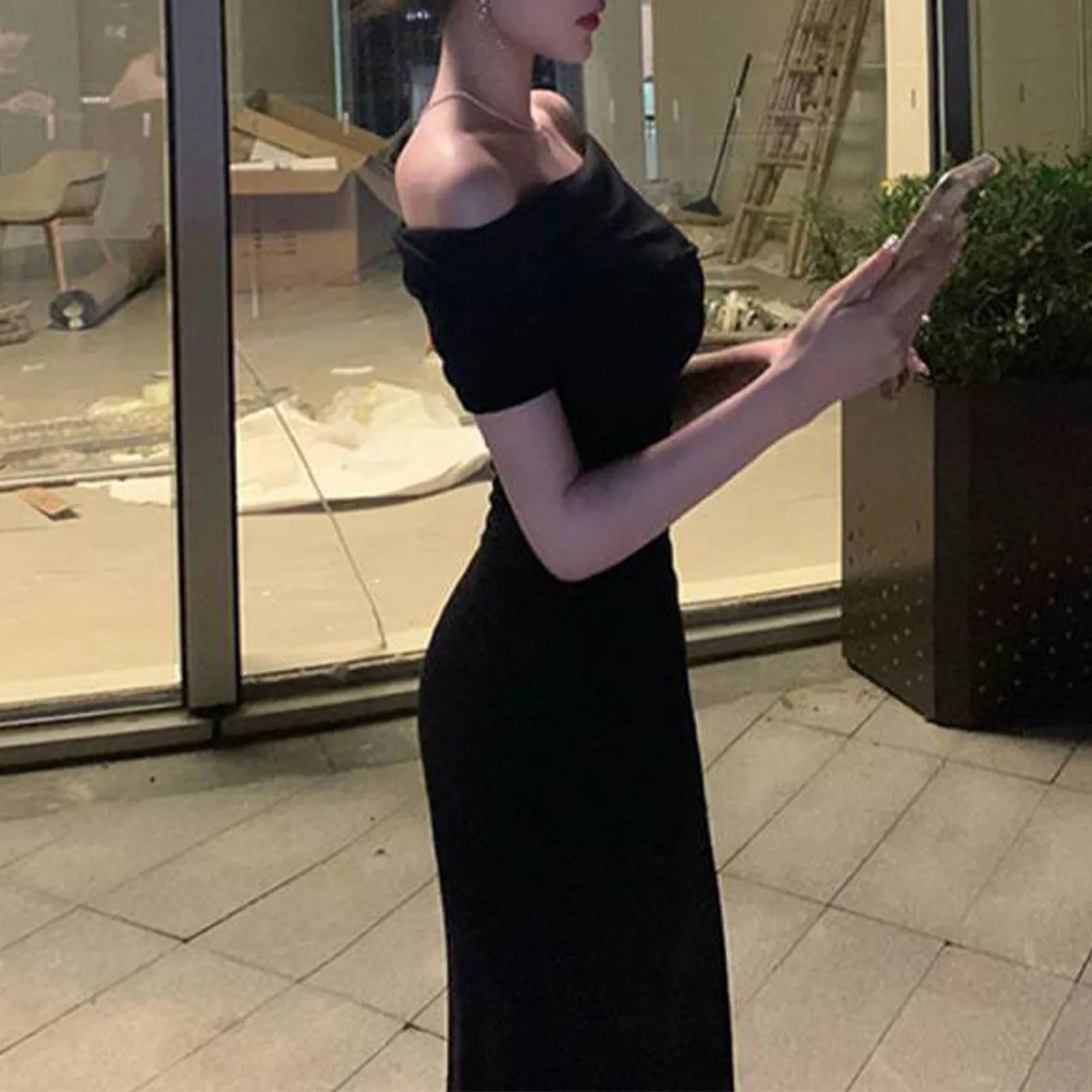 Elegant-Off Shoulder Sweater Dress, Solid Color, Long Sleeve Knitted Dress....15% Off!