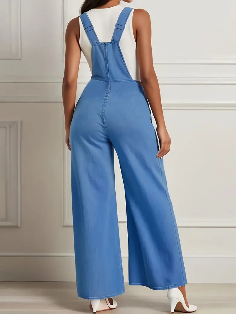 Women's Big Pocket Denim Overalls- Wide Leg, Wear A Long Sleeve Shirt/Sweater With This Piece For Style/Flair....15% OFF! STILL TRENDING NOW!