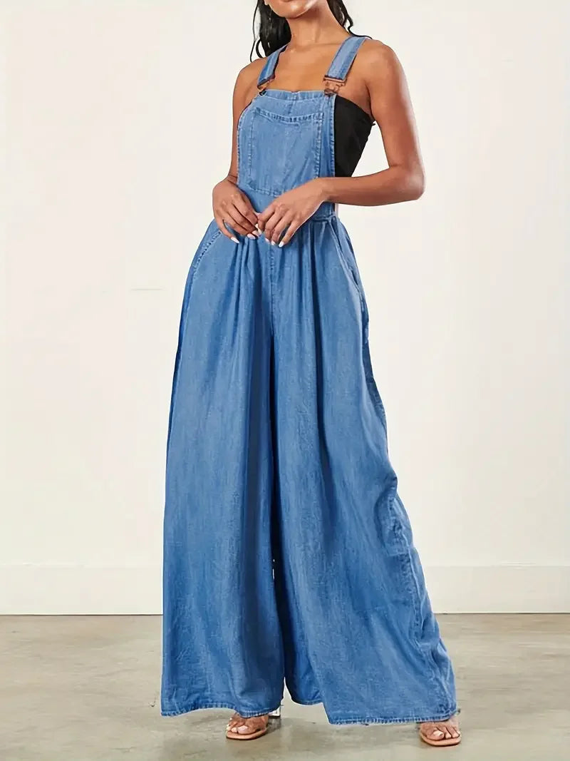 Women's Big Pocket Denim Overalls- Wide Leg, Wear A Long Sleeve Shirt/Sweater With This Piece For Style/Flair....15% OFF! STILL TRENDING NOW!