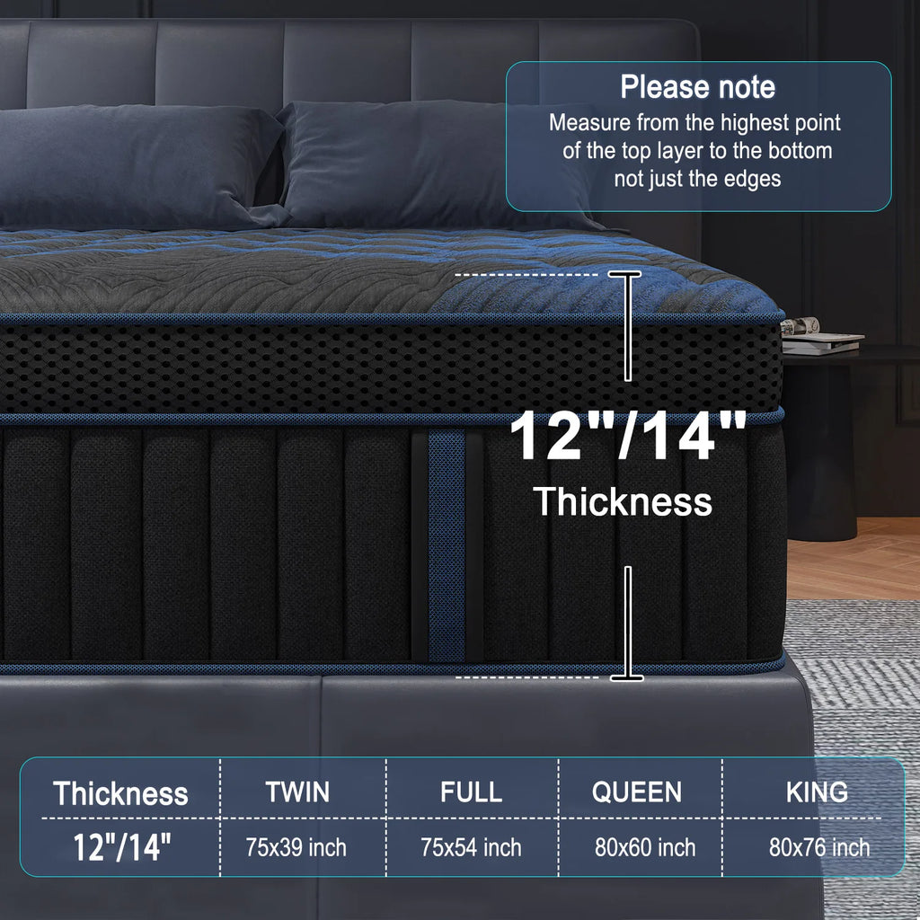 12"Gel Memory Foam Hybrid Pocket Spring Mattress, Twin, Full, Queen, King, Bed Mattress In A Box, Medium Firm Motion Isolation....36.35% - 39.10% OFF!