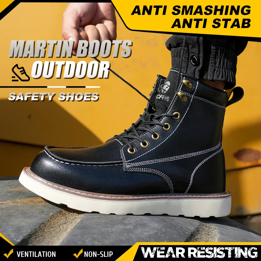 Men's Two Layer Cowhide- Anti-Smash, Anti-Puncture, High Top Safety Boots, OUR BEST SELLING BOOT. CHECK OUT THE PRICE!