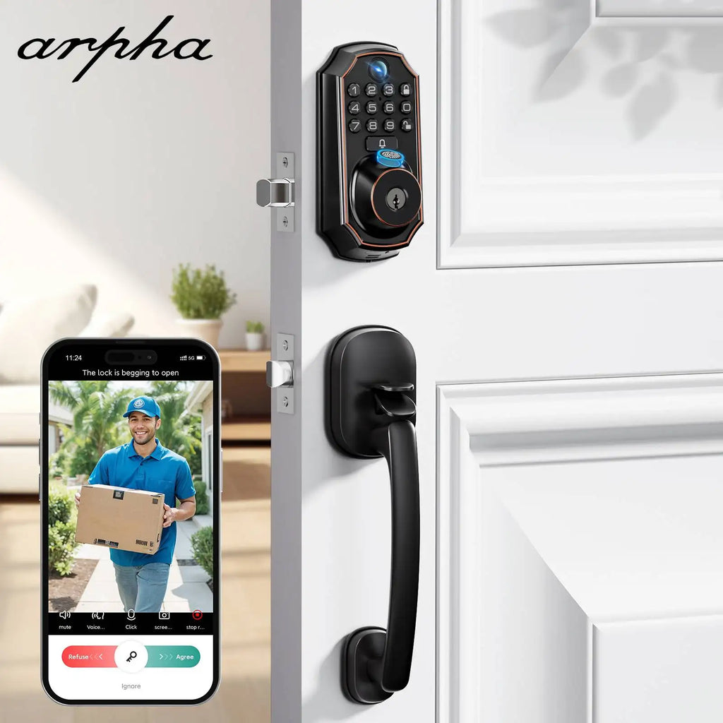 Smart Wi-Fi Keyless Door Lock With Camera, Bluetooth Technology, Users Can Unlock Front Door Lock Via APP Access, Fingerprint, Keypad Code or, Traditional Keys, Camera & Doorbell, 130 Wide Angle Lens, Two Way Microphone & Speaker....63.67 % OFF!