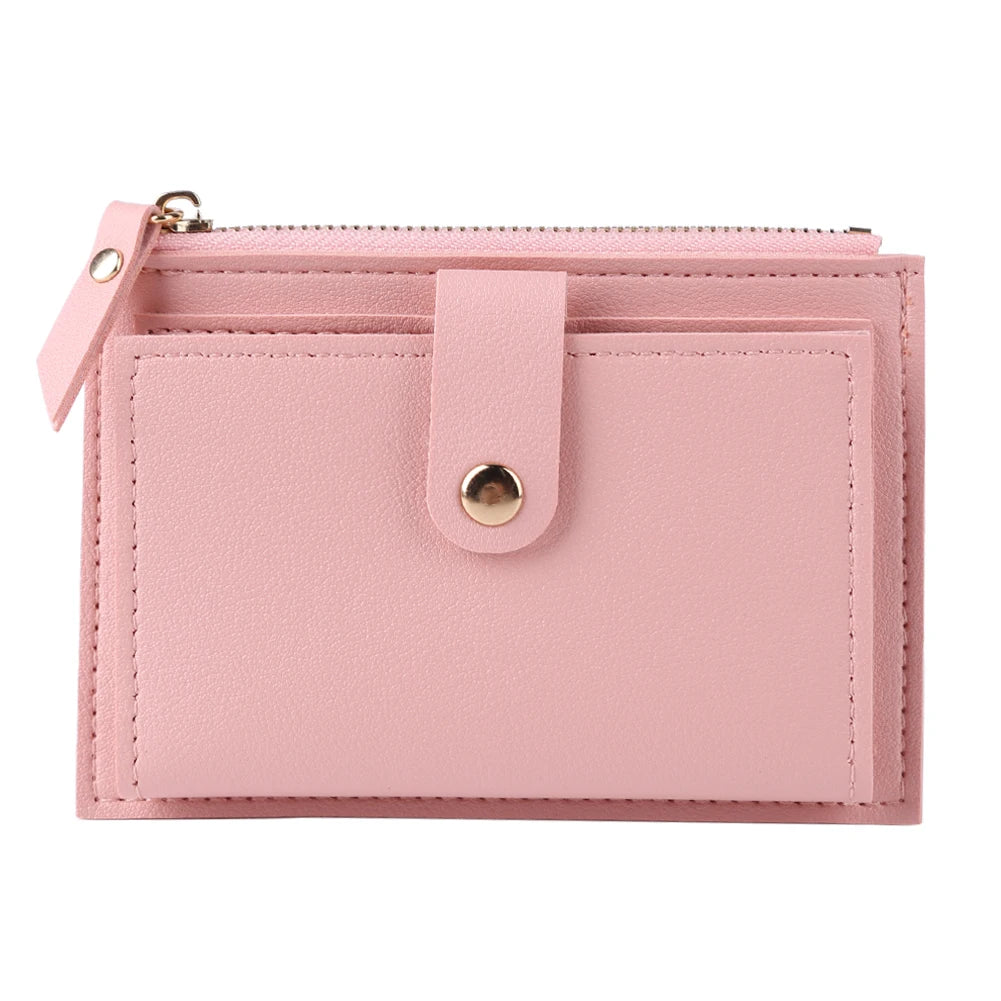 Women's Fashion Leather Credit Card Holder, Multi-Slot, Zipper, Wallet, Solid Color's Card Case With Mini Coin Purse