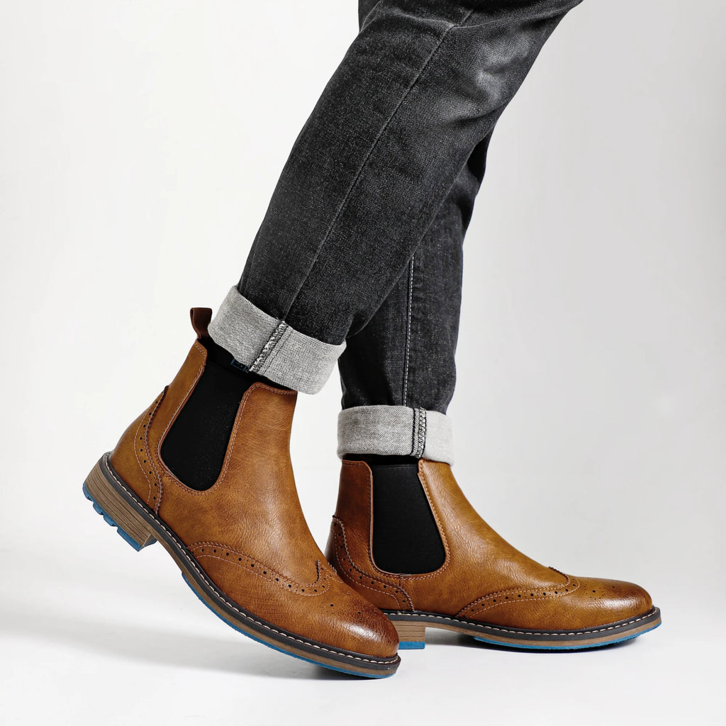 Men's Leather Retro Boots, Ankle High