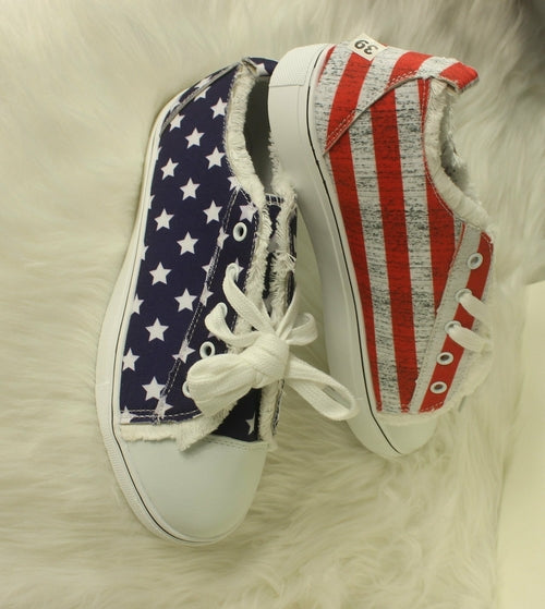 Women's Stars & Striped Lace Up Sneakers, Round Toe Casual Shoes.