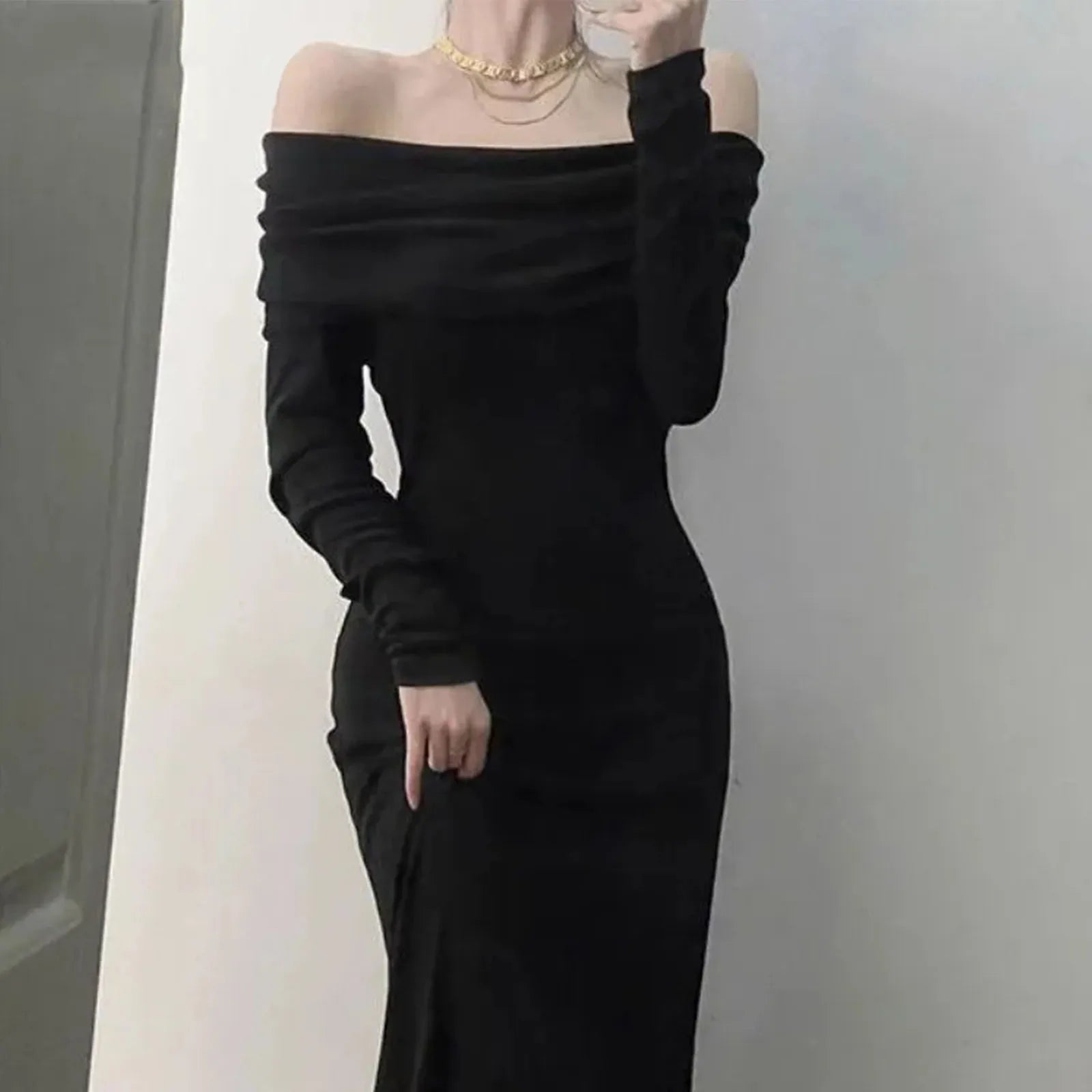 Elegant-Off Shoulder Sweater Dress, Solid Color, Long Sleeve Knitted Dress....15% Off!