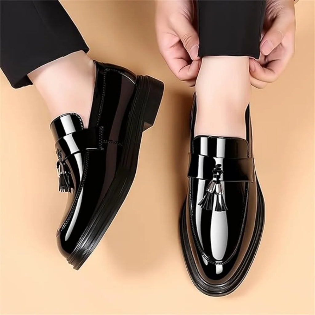 Men's Tassels High Gloss Patent Penny Loafers, Business Casual Oxford Slip On Dress Shoes....48.44% OFF!