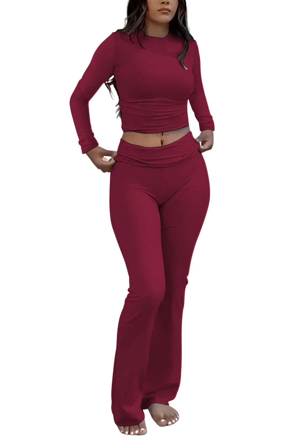 Women's Yoga- Two-Piece Set, Long-Sleeve, Wide-Leg Activewear Set...TRENDING THIS WEEK!