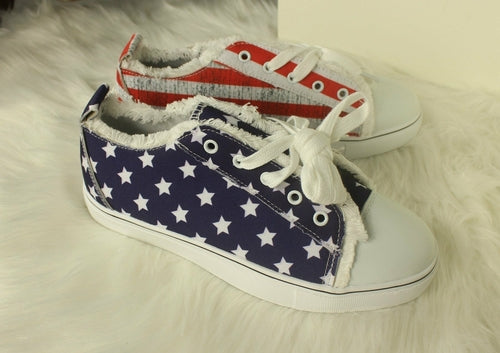 Women's Stars & Striped Lace Up Sneakers, Round Toe Casual Shoes.
