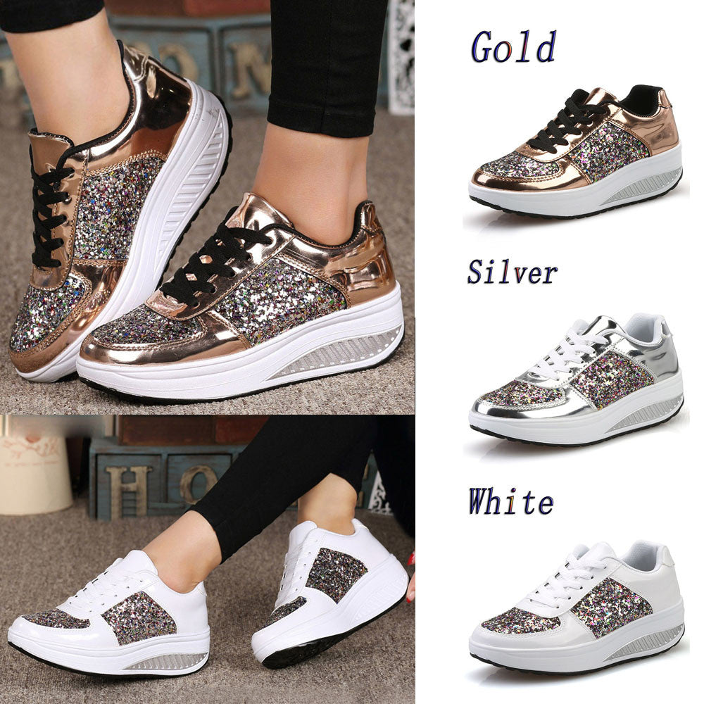 Women's Fashion T-Shoes, Sport Sequins Wedges, Shoe Shake Fashion Running/Walking Sneakers.....20% OFF!