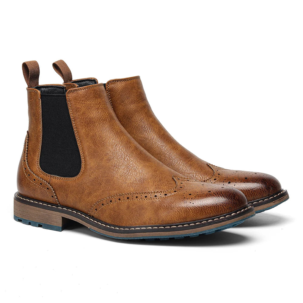Men's Leather Retro Boots, Ankle High