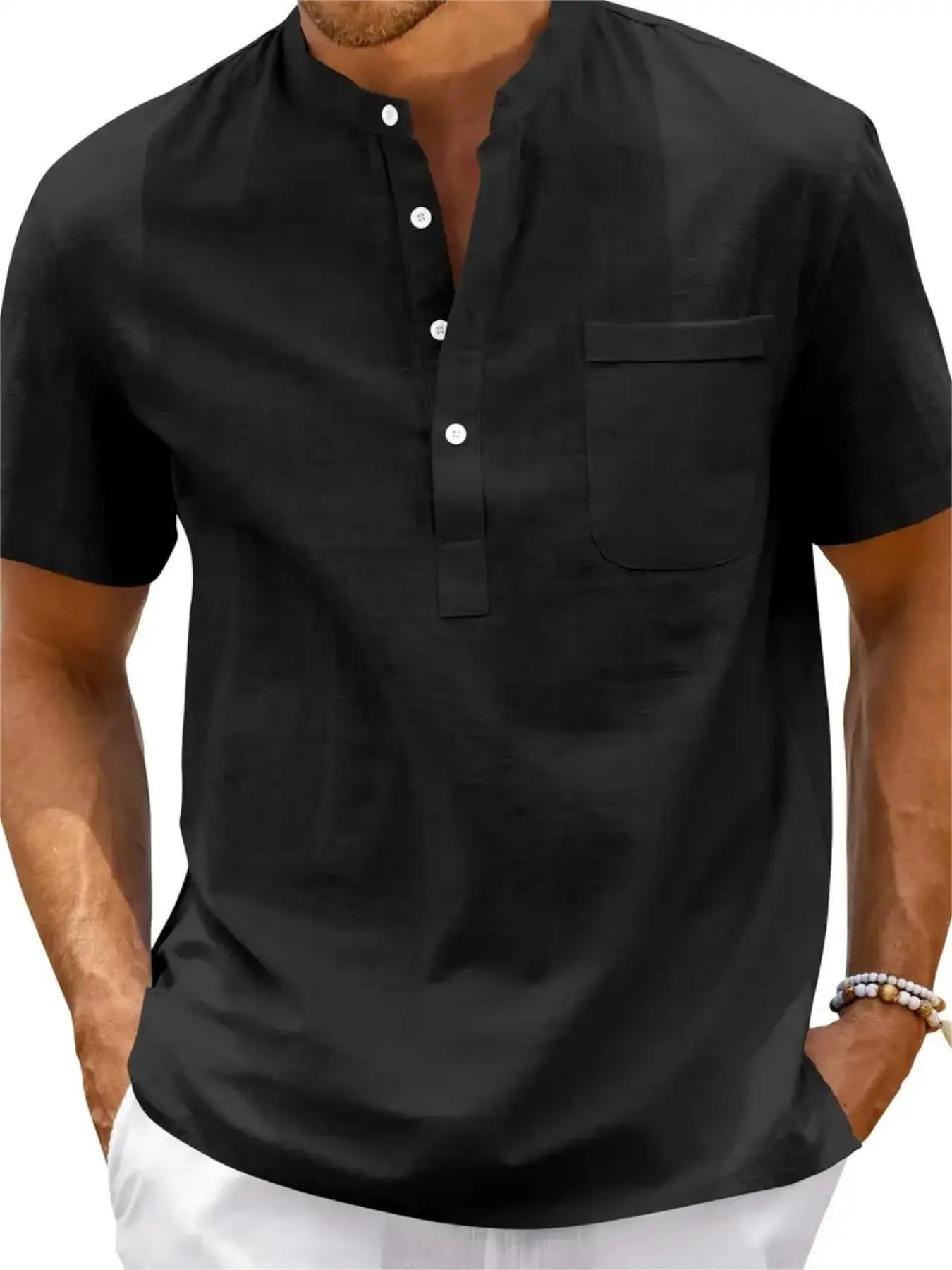 Men's Cotton/Linen Shirt With Pocket, Casual Polo Shirt....20% OFF!