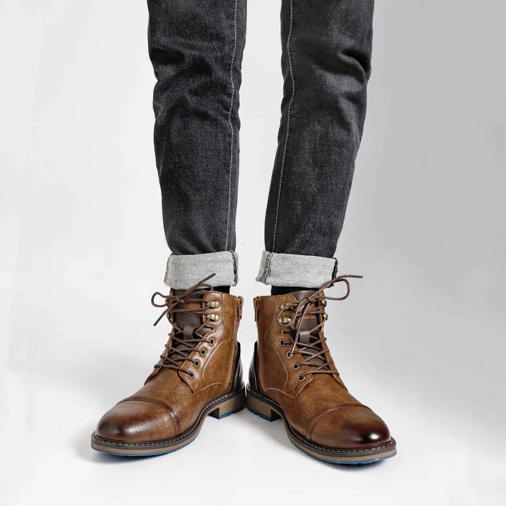 Men's Leather Retro Boots, Ankle High