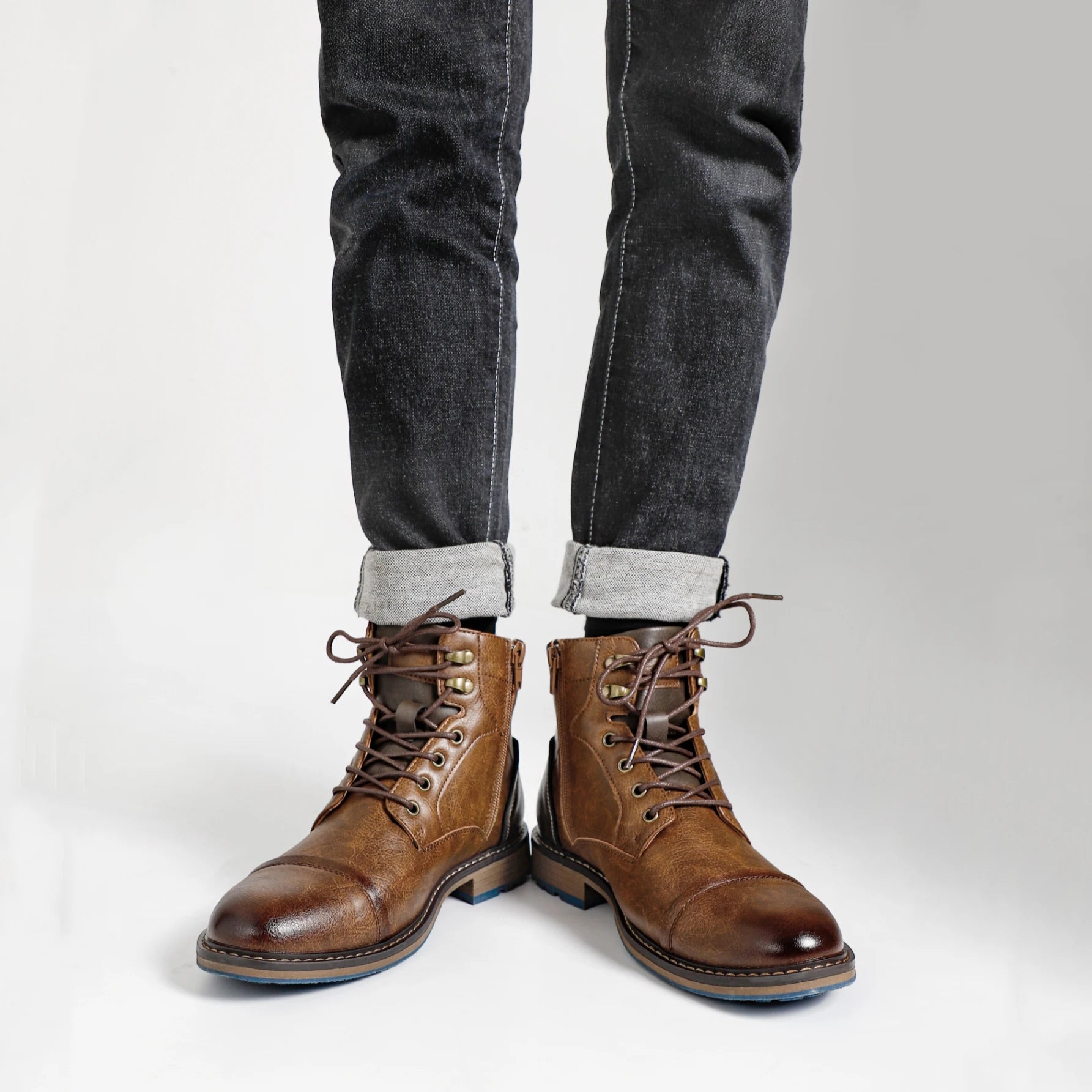 Men's Leather Retro Boots, Ankle High