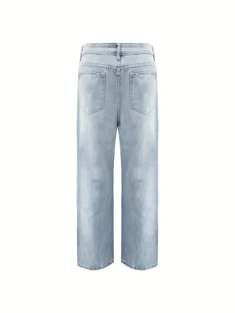 Men's Vintage, Washed, Blue Loose Fit Jeans, Casual Straight Leg Denim Pants With Zipper Fly, All-Season Comfort....TRENDING THIS WEEK!