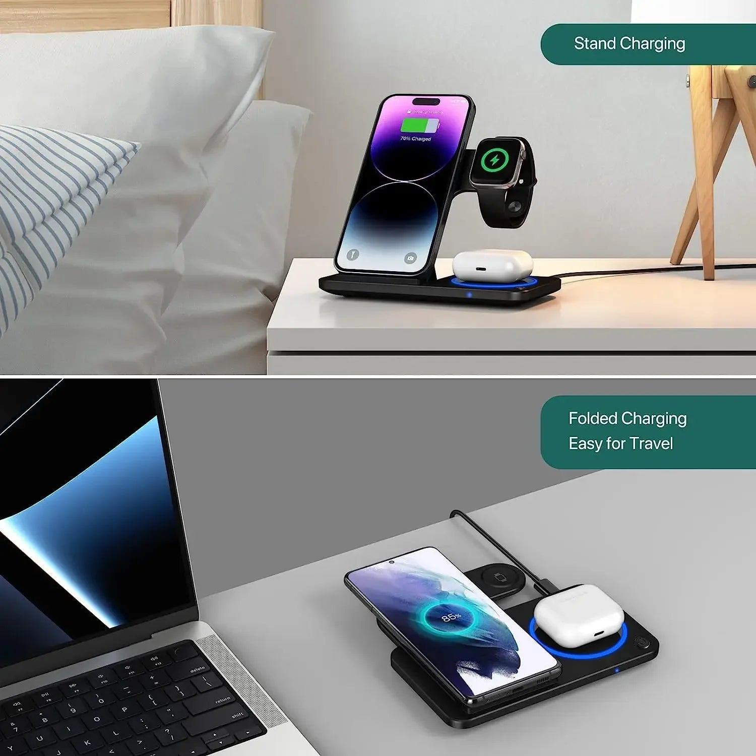 Wireless Charging Stand, 30W- 3 in 1 Fast Wireless Charger Stand, Foldable , Wireless Charging For iPhone 15 14 13 12 11, Apple Watch 9 8 7 6 5, Air Pods Pro. GAINING POPULARITY SINCE 02/07.