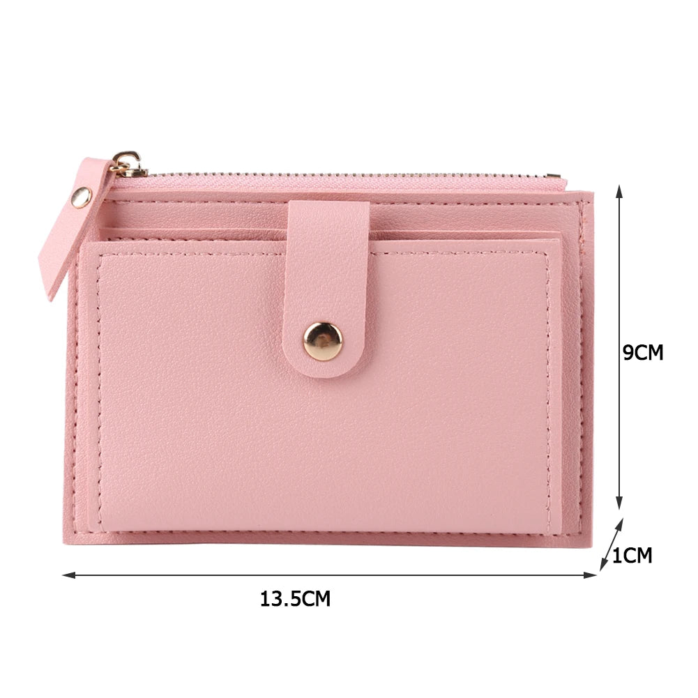 Women's Fashion Leather Credit Card Holder, Multi-Slot, Zipper, Wallet, Solid Color's Card Case With Mini Coin Purse