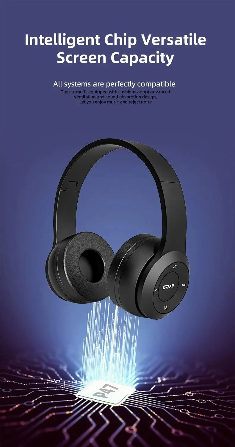 Handsfree Wireless Headphones/Earphone, Noise Canceling, P47 Headset, Bluetooth Head Phone For iPhone, Huawei, Samsung S22